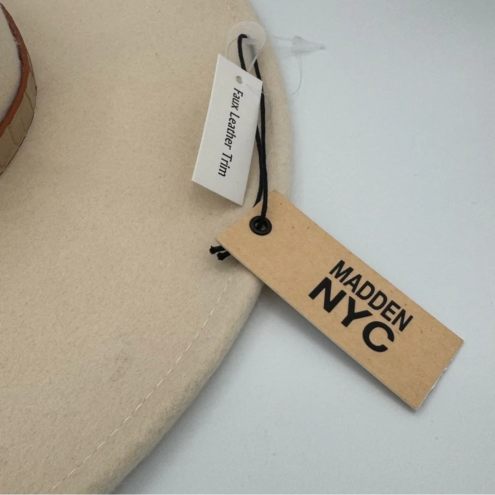 NWT Madden NYC Cream Wide Brim Felt Western Cowboy Cowgirl Hat with Hat Band - Picture 4 of 10